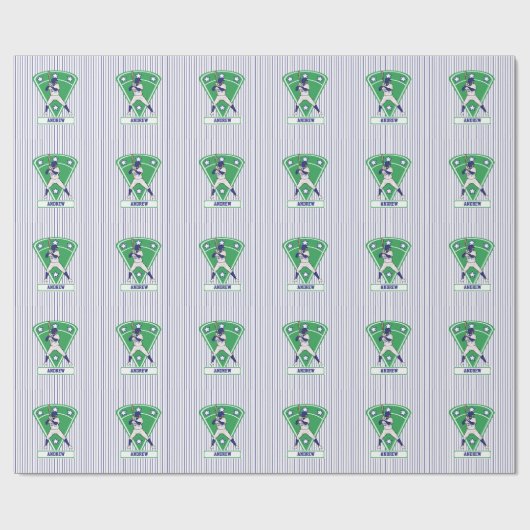 Persoonlijke Baseball Batter Star Blue Cadeaupapier (Vlak)