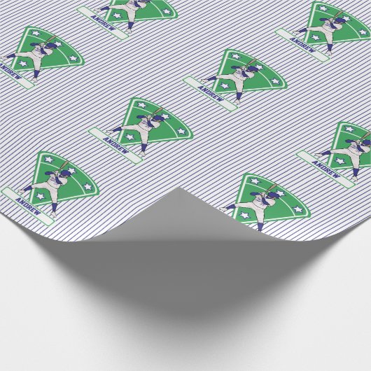 Persoonlijke Baseball Batter Star Blue Cadeaupapier (Hoek)