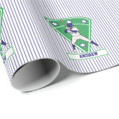 Persoonlijke Baseball Batter Star Blue Cadeaupapier (Rol Hoek)