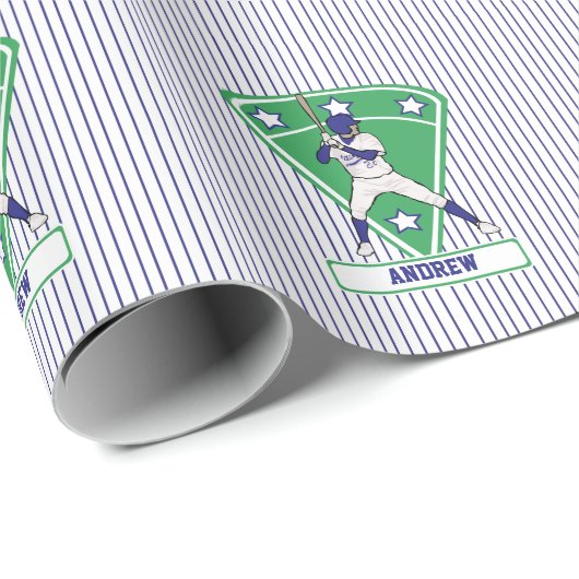 Persoonlijke Baseball Batter Star Blue Cadeaupapier (Rol Hoek)