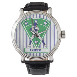 Persoonlijke Baseball Batter Star Blue Horloge