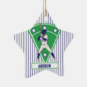 Persoonlijke Baseball Batter Star Blue Keramisch Ornament (Rechts)