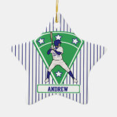 Persoonlijke Baseball Batter Star Blue Keramisch Ornament (Voorkant)