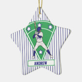 Persoonlijke Baseball Batter Star Blue Keramisch Ornament (Links)