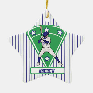 Persoonlijke Baseball Batter Star Blue Keramisch Ornament
