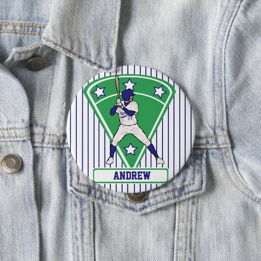 Persoonlijke Baseball Batter Star Blue Ronde Button 4,0 Cm (In situ)