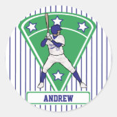 Persoonlijke Baseball Batter Star Blue Ronde Sticker (Voorkant)