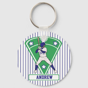Persoonlijke Baseball Batter Star Blue Sleutelhanger