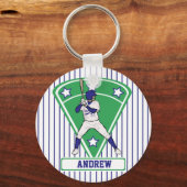 Persoonlijke Baseball Batter Star Blue Sleutelhanger (Voorkant)
