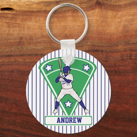 Persoonlijke Baseball Batter Star Blue Sleutelhanger (Voorkant)