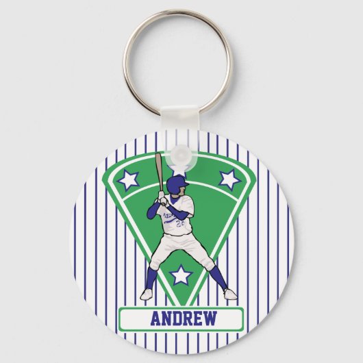 Persoonlijke Baseball Batter Star Blue Sleutelhanger (Achterkant)