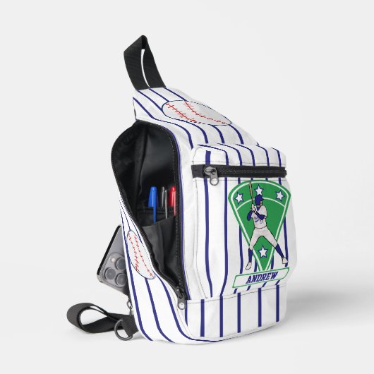 Persoonlijke Baseball Batter Star blue Sling Bag (Open)