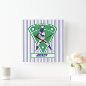 Persoonlijke Baseball Batter Star Blue Vierkante Klok (Huis)