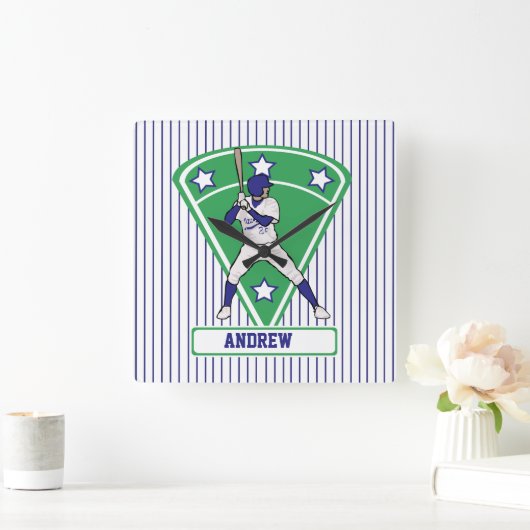 Persoonlijke Baseball Batter Star Blue Vierkante Klok (Huis)