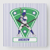 Persoonlijke Baseball Batter Star Blue Vierkante Klok (Voorkant)