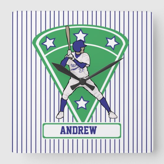 Persoonlijke Baseball Batter Star Blue Vierkante Klok (Voorkant)