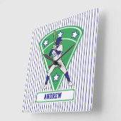 Persoonlijke Baseball Batter Star Blue Vierkante Klok (Hoek)