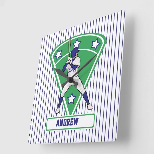 Persoonlijke Baseball Batter Star Blue Vierkante Klok (Hoek)