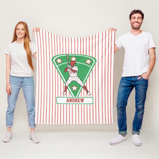 Persoonlijke Baseball Batter Star Red Fleece Deken (In situ)