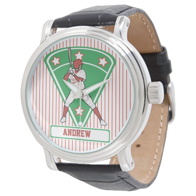 Persoonlijke Baseball Batter Star Red Horloge (Gekanteld)