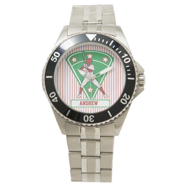 Persoonlijke Baseball Batter Star Red Horloge (Voorkant)