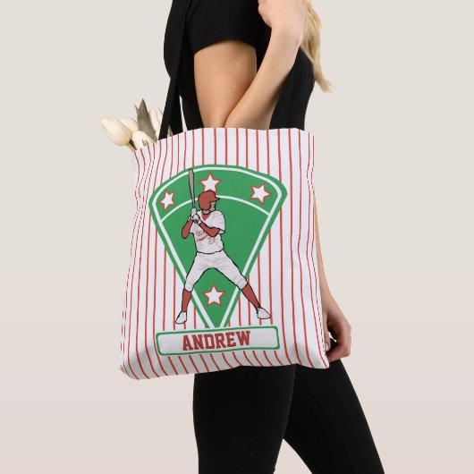Persoonlijke Baseball Batter Star Red Tote Bag (Dichtbij)