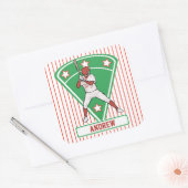 Persoonlijke Baseball Batter Star Red Vierkante Sticker (Envelop)
