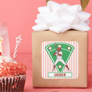 Persoonlijke Baseball Batter Star Red Vierkante Sticker