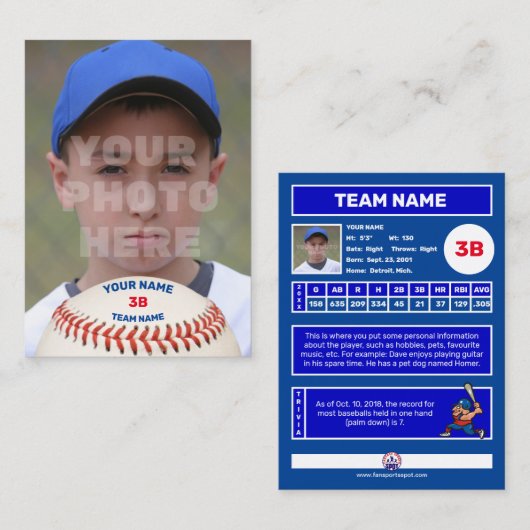 Persoonlijke Baseball Card (Gepersonaliseerd batte Visitekaartje (Voorkant / Achterkant)