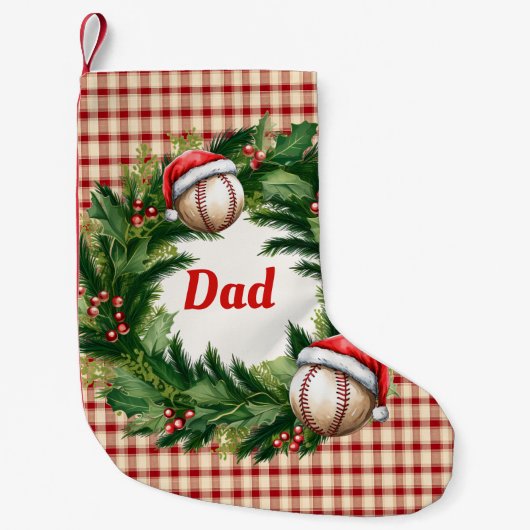 Persoonlijke Baseball Dad met Santa-muts Kleine Kerstsok (Voorkant)