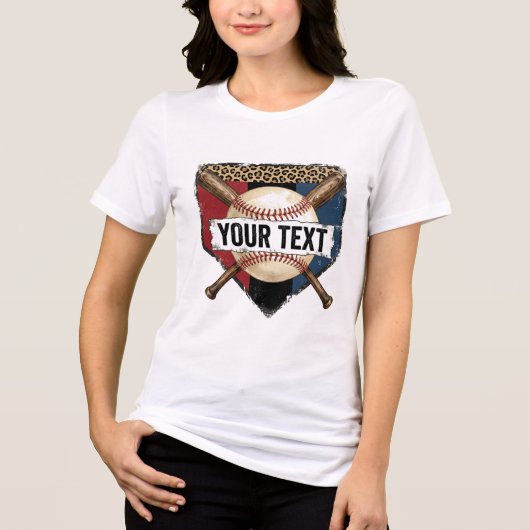 Persoonlijke Baseball Home Plate Luipaardprint Tri-Blend Shirt (Voorkant)
