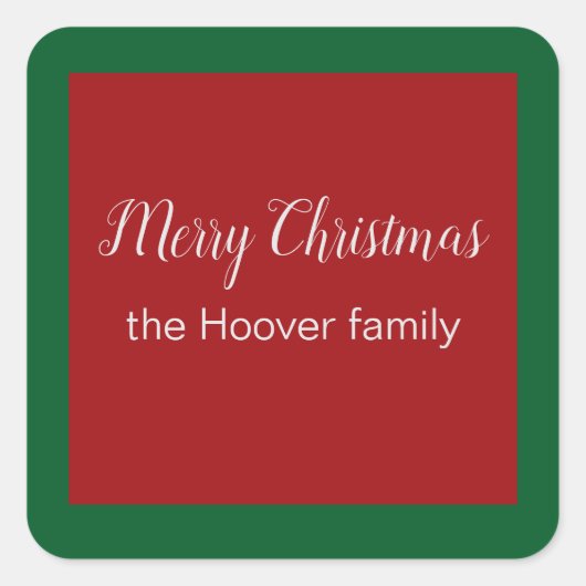 Persoonlijke Basic Red Green-kerstLabels Vierkante Sticker (Voorkant)