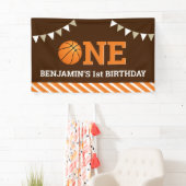 Persoonlijke basketbal 1e verjaardagsfeestje spandoek (Insitu)