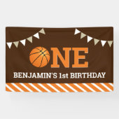 Persoonlijke basketbal 1e verjaardagsfeestje spandoek (Horizontaal)