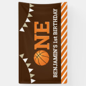 Persoonlijke basketbal 1e verjaardagsfeestje spandoek (Verticaal)