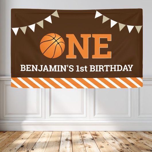 Persoonlijke basketbal 1e verjaardagsfeestje spandoek