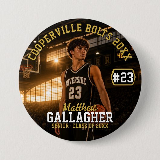 Persoonlijke Basketbal Foto Knop Ronde Button 7,6 Cm (Voorkant)