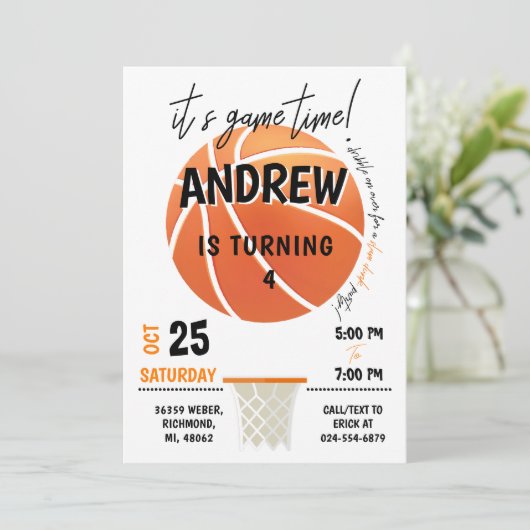 Persoonlijke Basketbal Uitnodiging Verjaardagsfees (Staand voorkant)