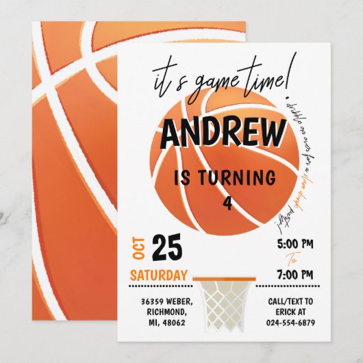 Persoonlijke Basketbal Uitnodiging Verjaardagsfees (Voorkant / Achterkant)