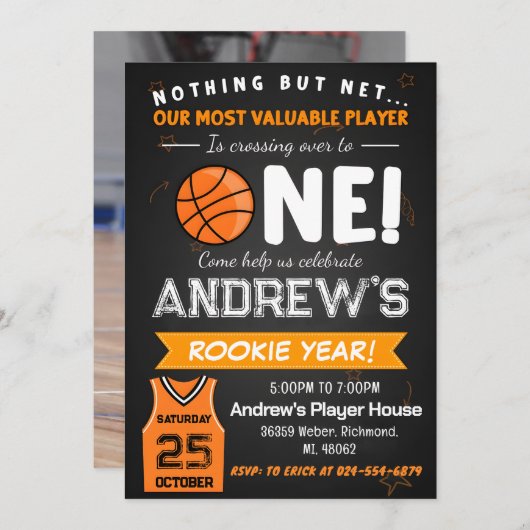 Persoonlijke Basketbal Verjaardag met aangepaste F Kaart (Voorkant / Achterkant)