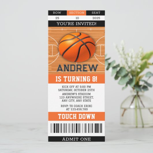 Persoonlijke Basketbal Verjaardag Ticket Sport Kaart (Staand voorkant)