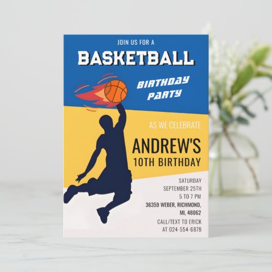 Persoonlijke Basketbal Verjaardag Uitnodiging Fees (Staand voorkant)