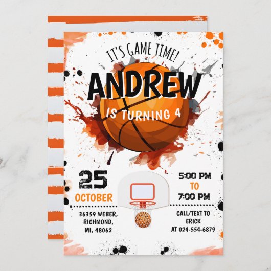 Persoonlijke Basketbal Verjaardag Uitnodiging Fees (Voorkant / Achterkant)