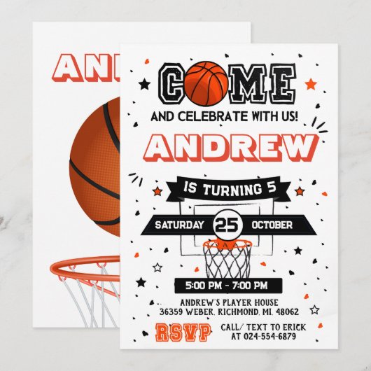 Persoonlijke Basketbal Verjaardag Uitnodiging Fees (Voorkant / Achterkant)