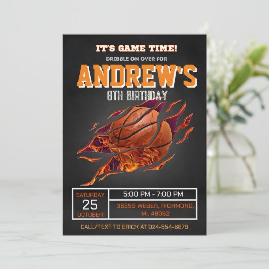 Persoonlijke Basketbal Verjaardag Uitnodiging Fees (Staand voorkant)