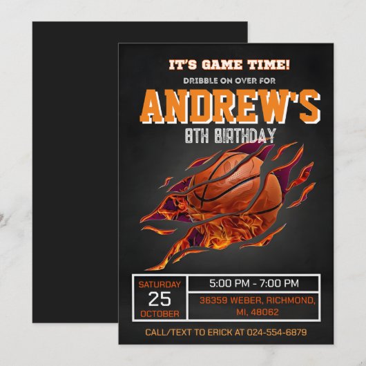 Persoonlijke Basketbal Verjaardag Uitnodiging Fees (Voorkant / Achterkant)