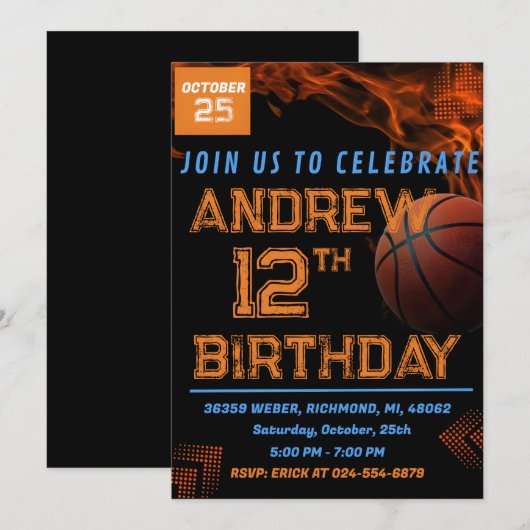 Persoonlijke Basketbal Verjaardag Uitnodiging Fees (Voorkant / Achterkant)