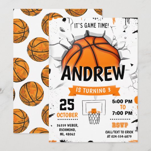 Persoonlijke Basketbal Verjaardag Uitnodiging Fees (Voorkant / Achterkant)