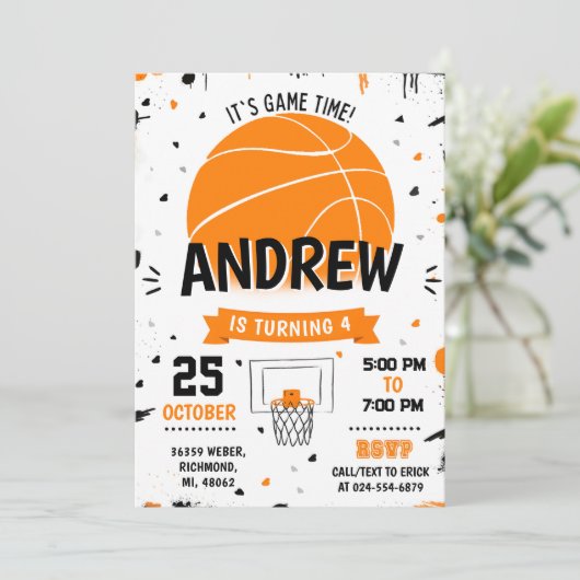 Persoonlijke Basketbal Verjaardag Uitnodiging Fees (Staand voorkant)