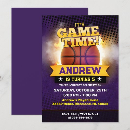 Persoonlijke Basketbal Verjaardag uitnodiging Spor (Voorkant / Achterkant)
